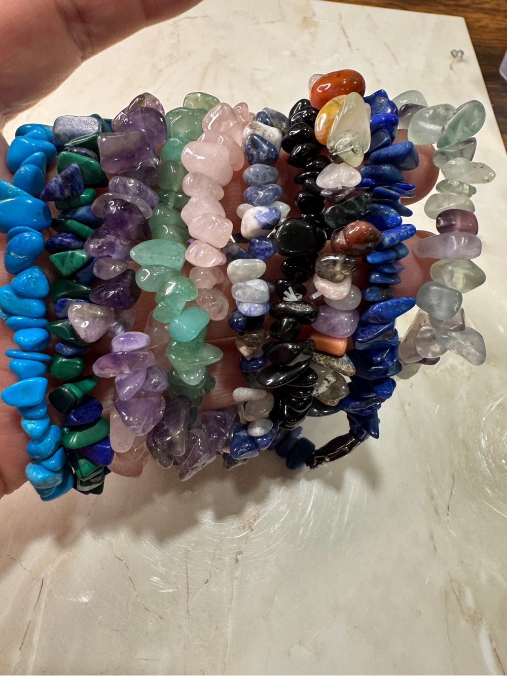 Multi-Color Semi-Precious Chip Stretch Bracelet Set - Women Jewelry